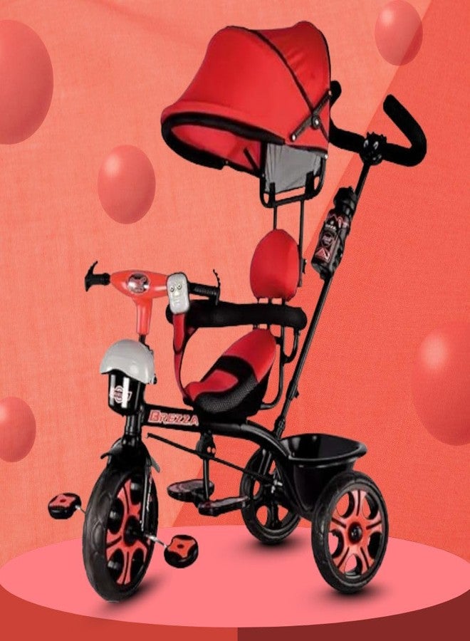 Maanit دراجة مانيت للأطفال ثلاثية العجلات مع مظلة وسلة تخزين مزدوجة - دراجة للأطفال الصغار مزودة بمقبض تحكم للوالدين، وحاجز أمان ومقعد مريح - دراجة موسيقية ثلاثية العجلات للأعمار من 1.5 إلى 5 سنوات (أحمر) - Image 1